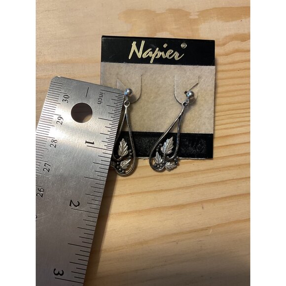 Napier Silver-Tone Leaf & Berry Drop Earrings - Picture 3 of 3